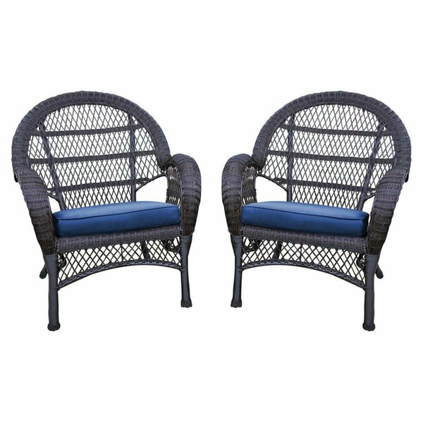 Jeco W00208-C-4-FS011-CS Espresso Wicker Chair with Blue Cushion, 4PK W00208-C_4-FS011-CS